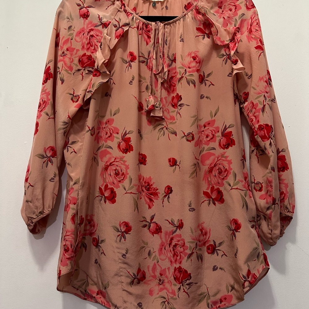 Rebecca Taylor 100%  Silk Rose Print Blouse Sz 8 - Picture 3 of 10